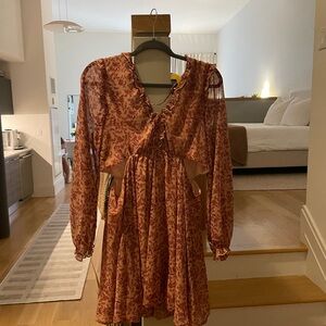 Primark Burgundy Floral Long Sleeve Dress